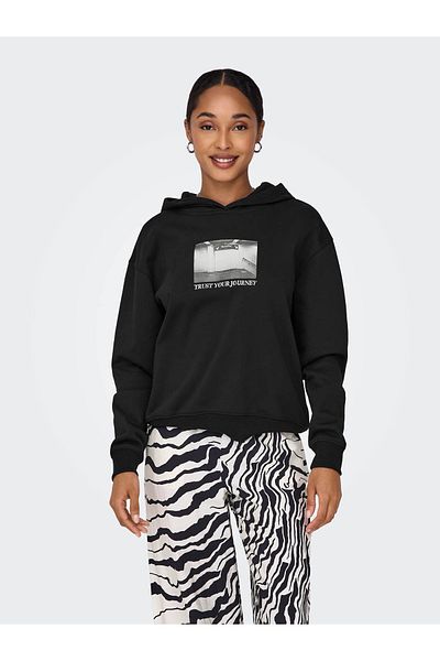 ONLY Onlcassie L/S Photo Hood Black Women's Sweatshirt 15329874