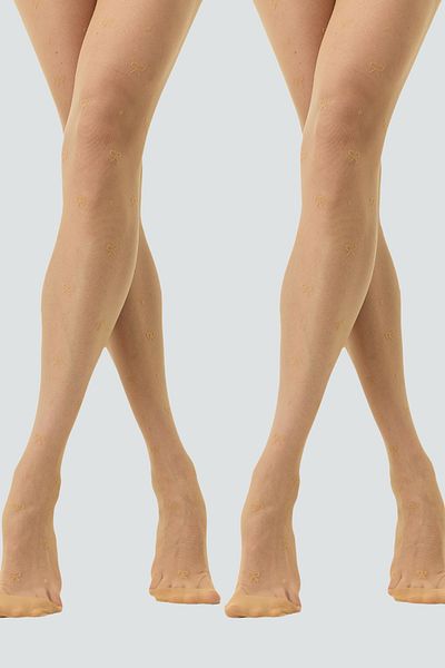 C&City Pack of 2 Bow Patterned Plus Size Pantyhose Skin