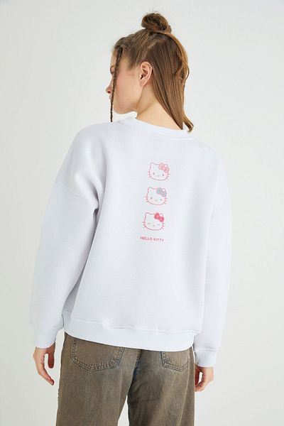 Hello Kitty Hanorac alb oversize gros imprimat cu licență