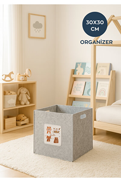 HOMİNG Çok Amaçlı Keçe Organizer Çocuk Odası Oyuncak Sepeti - Gri // 30x30x30...