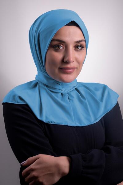 HÜRREM BONE وشاح حجاب متشابك عملي أزرق فاتح قماش رملي مع أزرار كبس في الخلف 2...