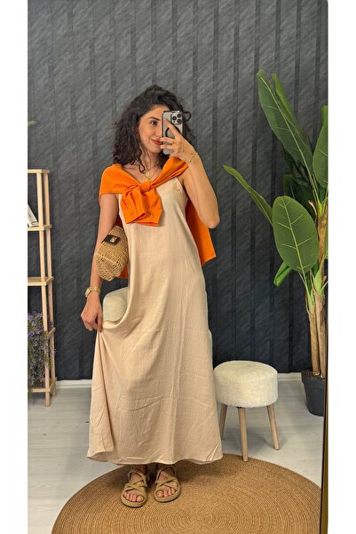 PUANT Γυναικείο φόρεμα από βισκόζη με λουράκια - Καλοκαιρινό απλό μοντέλο