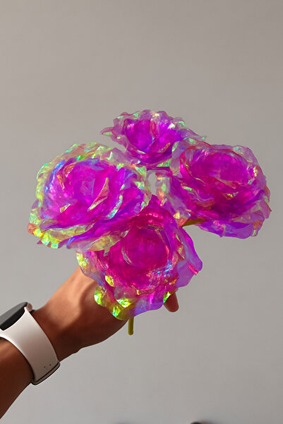 ALSHOP Sonsuzluk Gülü Rengarenk Hologramlı Sevgiliye Hediye 24 Cm FUŞYA 1 Adet