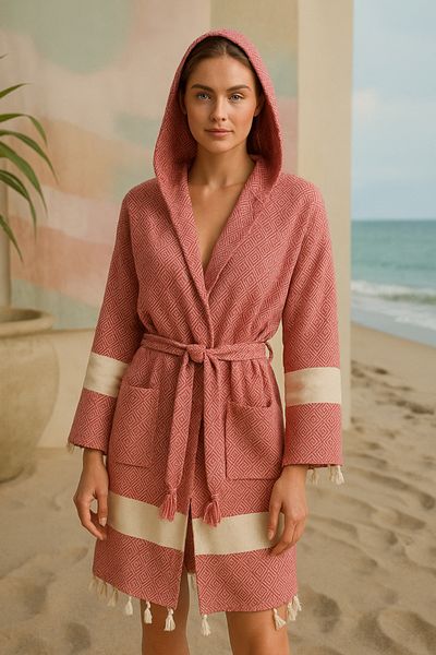 Fabric Box 100% Natural Cotton Peshtemal Bathrobe / Dressing Gown / Beach Towel