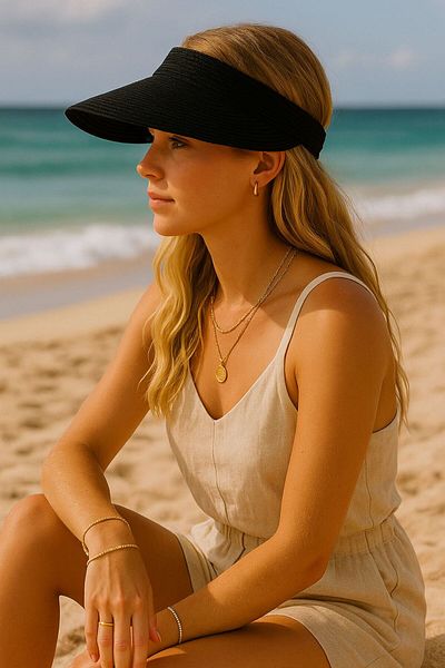 Axesoire 14635 Black Open Top Straw Visor Hat