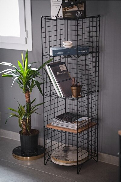 TOPRAK E-TİCARET Metal Raflı Dekoratif Tel Kitaplık Çok Amaçlı Metal Dolap Po...