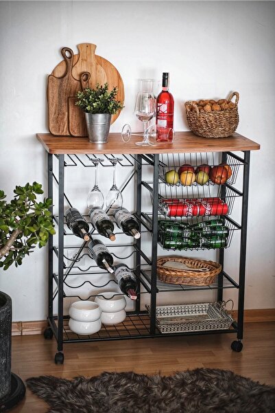 TOPRAK E-TİCARET Bar Bango Çok Amaçlı Mutfak Dolabı Tekerlekli Sebzelik Ve Kahve Köşesi Metal