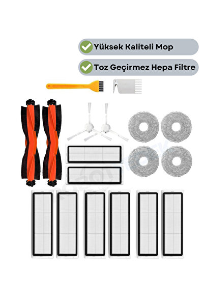 robotyedek Xiaomi X10 Plus X20 Plus - مجموعة ممسحة فلتر هيبا بفرشاة سوداء مكو...