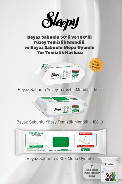 Sleepy Mopa Compatible 4 XL 50 Li, Easy Clean Surface Wipes 2 Pieces and Rosie Cotton