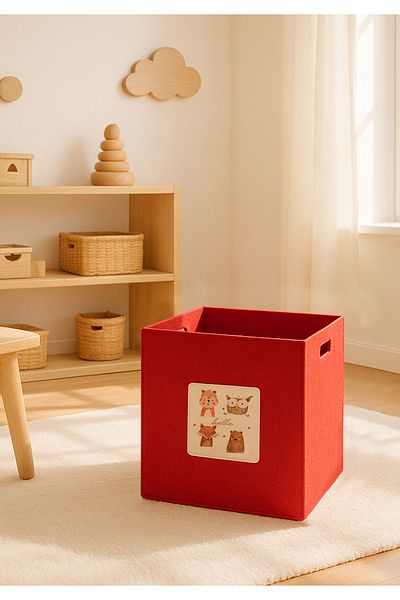 HOMİNG Multi-Purpose Felt Organizer Children's Room Toy Basket - Pomegranate Flower Color // 30X30X30 cm Hmy-6252
