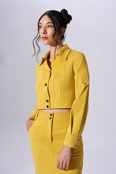 Naar Kadın Marka Logolu Gömlek Yaka Uzun Kollu Sarı Gömlek NAAR91312-KOYU SARI