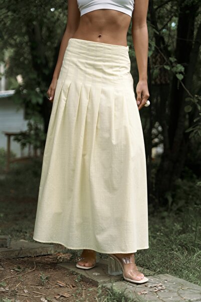 BOHEMAİ Sera Pile Detail Yellow Long Skirt
