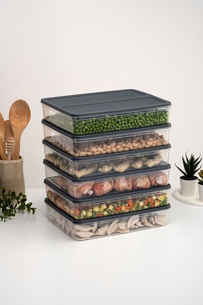 Evrio 6-Piece Anthracite (6 X 2400) ml Refrigerator Organizer Microwave and Freezer Suitable Ice Cabinet Storage Container