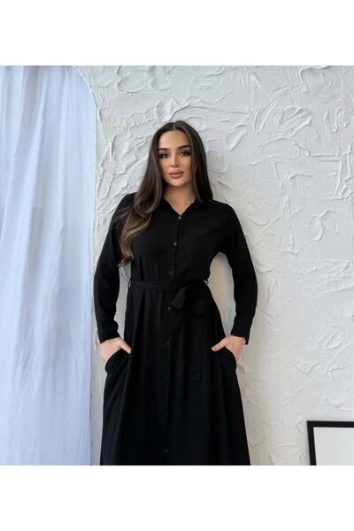 Genel Markalar Siyah Düz Gömlek Elbise