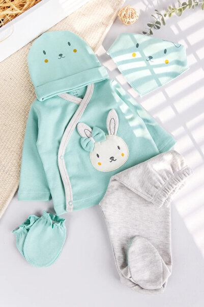 Babymod Tavşan Figürlü 5 Parça Kız Bebek Hastane Çıkışı Bebek Takımı