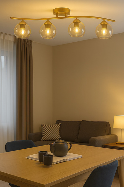 Modavize Maça Modern Tasarım - Salon Yatak Odası Mutfak Yemek Masası Eskitme Renk Bal Camlı 4 lü Avize