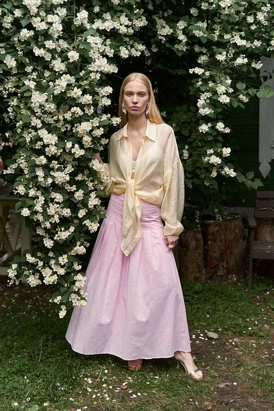 BOHEMAİ Sera Pile Detail Pink Long Skirt
