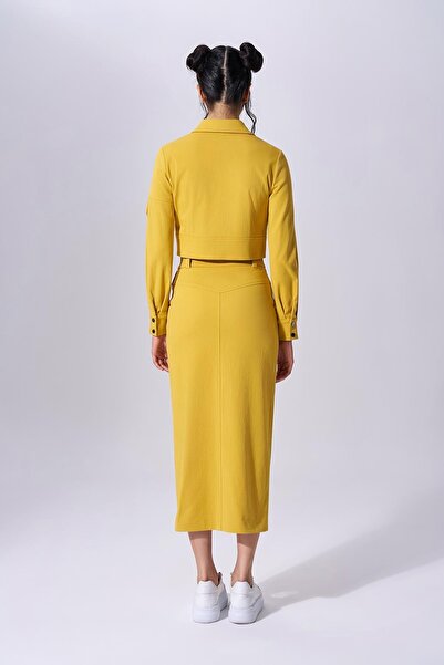 Naar Kadın Marka Logolu Gömlek Yaka Uzun Kollu Sarı Gömlek NAAR91312-KOYU SARI