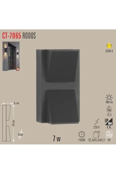Cata 7w Rodos Çift Yönlü Led Bahçe Duvar Aplik Günışığı 3200k IP44 220 Volt