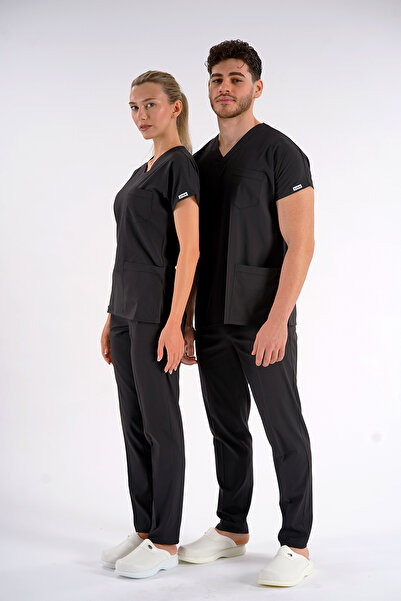 Lion Üniforma Model negru Dr. Greys Lycra Uniformă Asistentă Unisex Manecă Li...