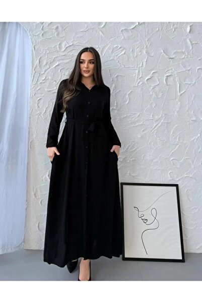 Genel Markalar Siyah Düz Gömlek Elbise