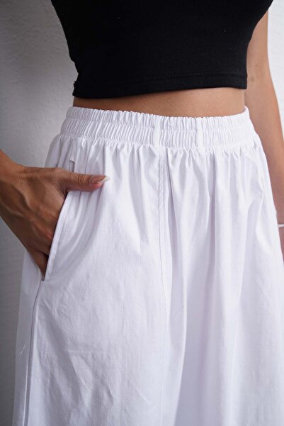 Gülmude Long Elastic Waist Poplin Fabric Double Pocket Relaxed Cut Hijab Skirt Unlined (Length 90 cm)