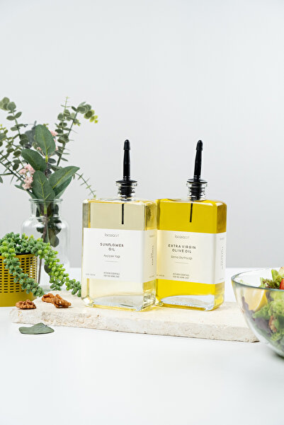 Evrio 2'li 500ml Cam Yağdanlık Şişesi 2 (ADET) Sızdırmaz Mutfak Yağlık Sirkel...