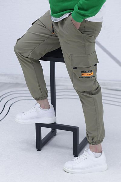 WAFRA Men's Jogger Cargo Pocket Parachute Pants (Slim Cut)