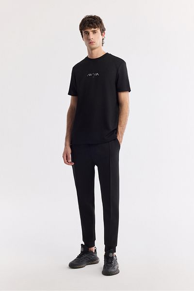 Avva Men's Black Elastic Waist Lace up Ribbed Jogger A51Y3400