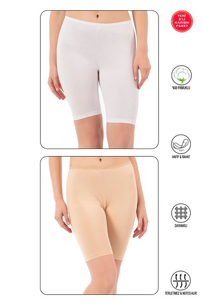 ÖZKAN underwear Özkan 0413 Pachet de 2 femei 95% bumbac Lycra țesătură jerseu simplu piele albă culori mixte elastic confortabil moale