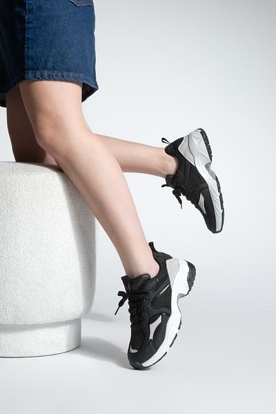 Marjin Pantofi de damă, cu talpă groasă, cu șireturi, pantofi sport din mai multe piese Luser Black