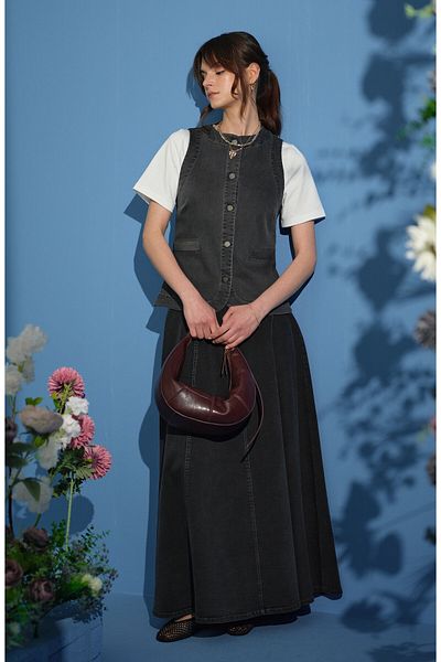 Fatma Atasoy Midi Gray Denim Vest