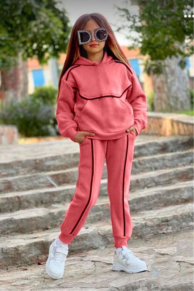 MAXI DRY Girl's Hundred Percent Cotton Hooded Double Bottom Top Set