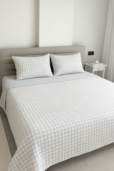 NANOSOFT King Size Quilted Bed Set 230X260 cm 2 Pillows Wind Pattern