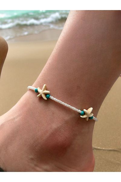 etniko Starfish Patterned Women's Anklets