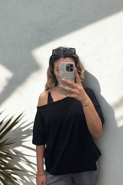 COOL TARZ Tricou oversize pentru femei, cu decolteu barcă, cu umăr dezactivat