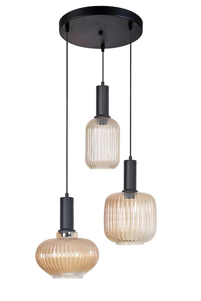 Modavize Taksim Modern Design Cafe - Kitchen - Living Room - Living Room Colorful Glass 3-Piece Chandelier