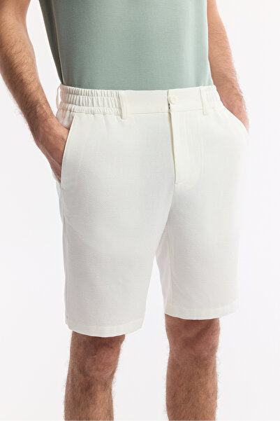 Avva Erkek Beyaz Yanı Lastikli Gofreli Bi-Stretch Slim Fit Chino Şort A51Y3730