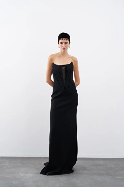 cercis Straplez Korsajlı Uzun Abiye Elbise