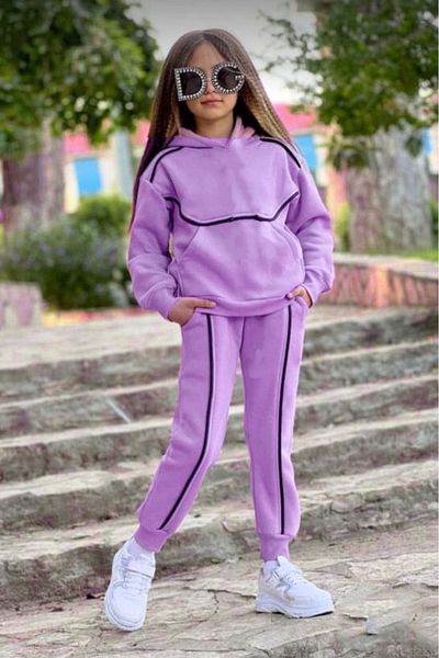 MAXI DRY Girl's Hundred Percent Cotton Hooded Double Bottom Top Set