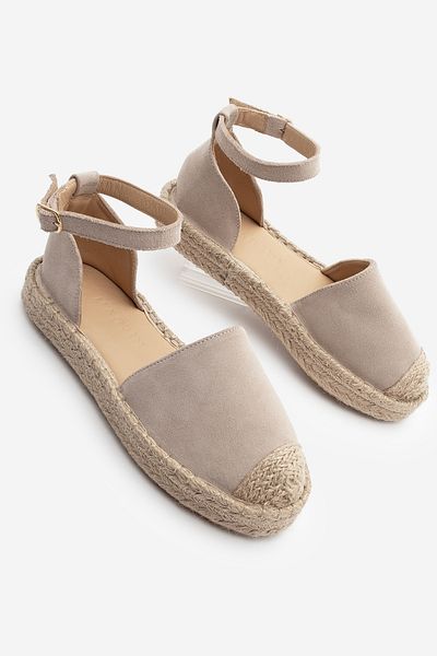 Marjin Women's Genuine Leather Ankle Strap Jute Espadrille Sandals Zoder Beige Suede