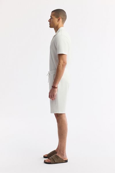 Avva Men's Ecru Elastic Waist Lace up Side Pocket Jacquard Knitted Shorts A51Y3617
