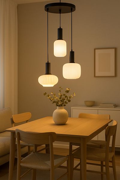 Modavize Taksim Modern Design Cafe - Kitchen - Living Room - Living Room Colorful Glass 3-Piece Chandelier