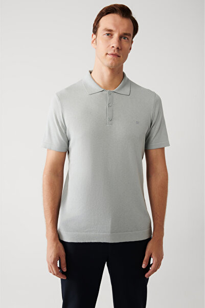 Avva Pánské šedé tričko z bavlny s tenkým polo výstřihem E 005012