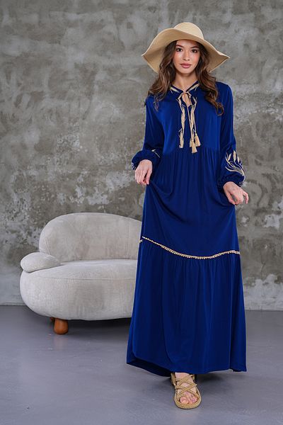 EL jadida Women's Embroidered Tassel Plus Size Hijab Dress Navy Blue