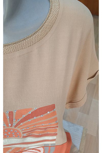 ELLA CAMELIA Cameli̇a Large Size Collar Glitter Rib Detail Tile Color Lycra Free Fabric Blouse