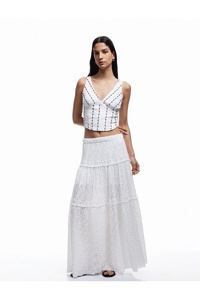 Koton V Neck Embroidered Fisto Sleeveless Blouse with Window Detail on the Back