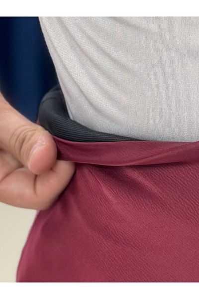 MİHRA STORE Gözde Satin Skirt-Bn8461 Burgundy