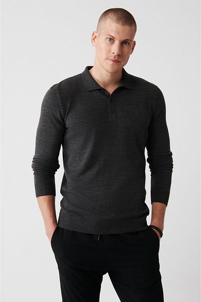 Avva Men's Anthracite 3-Button Knitwear Sweater E 005006