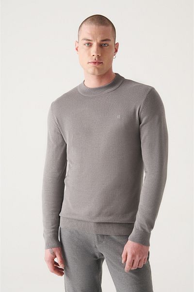 Avva Men's Gray Half Turtleneck Sweater E 005021